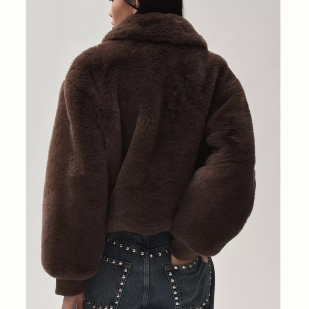 NWT Anthropologie Maeve Cropped Faux-Fur Coat Size M Brown Jacket NEW - Picture 2 of 11